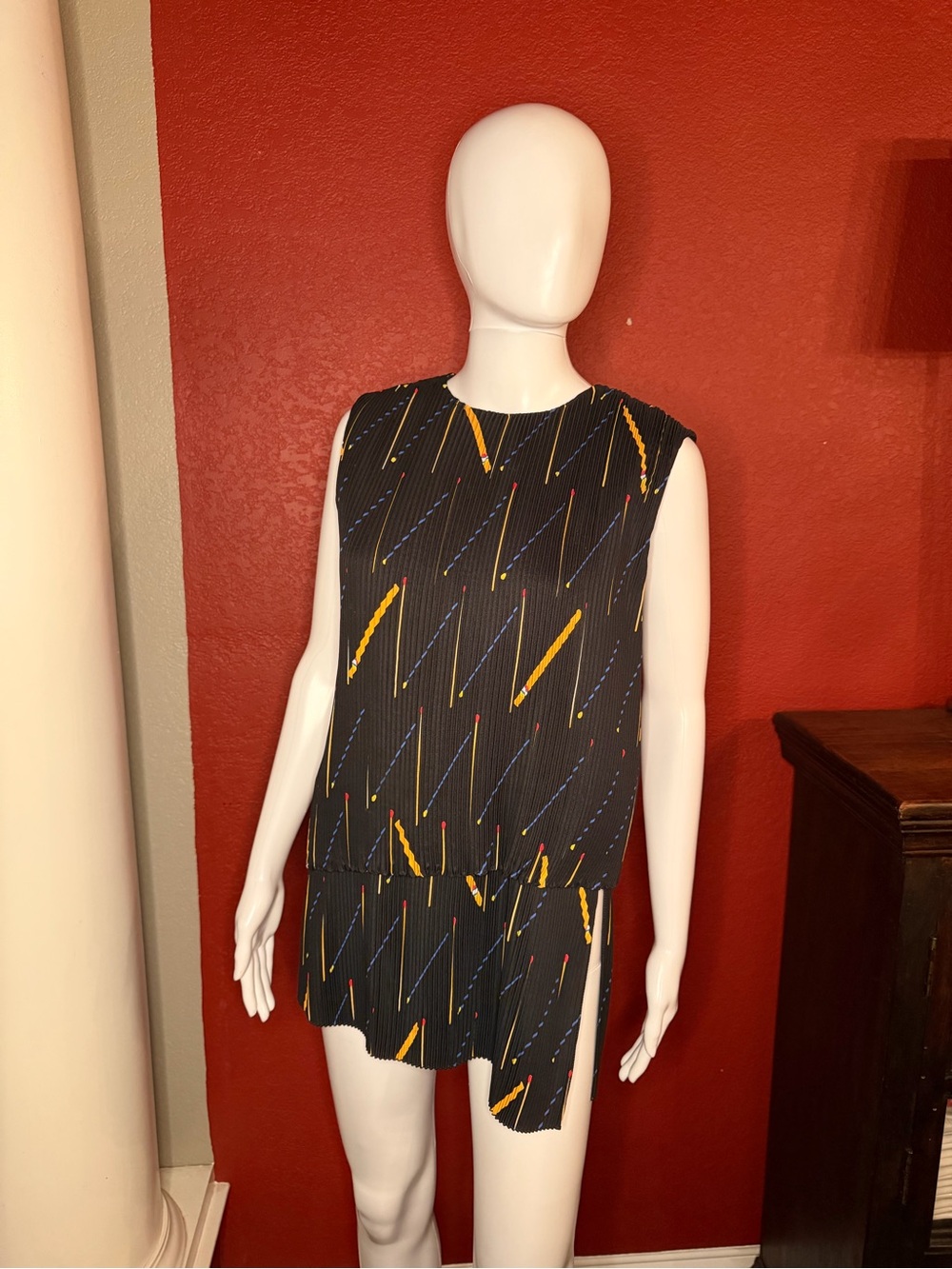 Victoria Beckham Matchstick Plisse Pleated Sleeveless Top Black Multi Size US 2